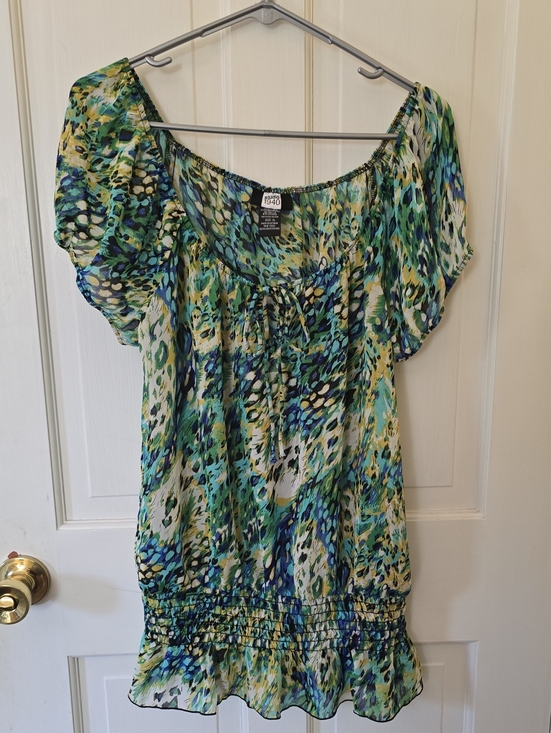 Studio 1940 Tops - Studio 1940 Blue Green Abstract Peasant Blouse Size XL